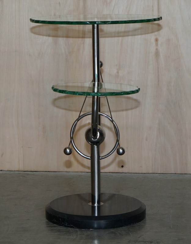 MID CENTURY MODERN ATOMIC SPACE AGE CHROME GLASS & MARBLE SIDE END LAMP TABLE gallery