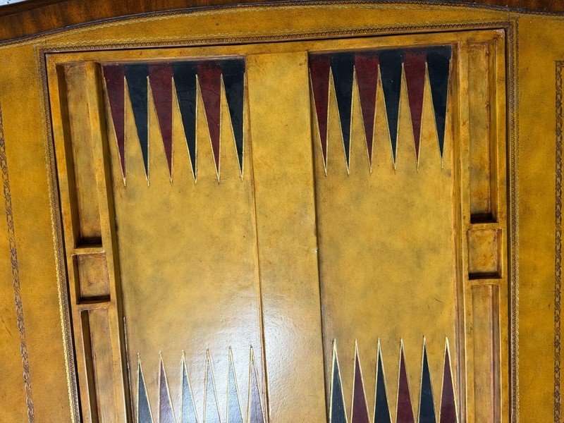 Maitland Smith Game Table Leather top, flip top chess or backgammon game insert gallery
