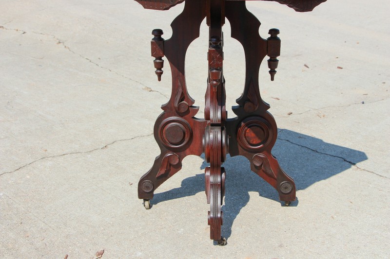 Fancy Ornate Walnut Victorian Shaped Marble Top Parlor Table ~ Ca.1870 gallery