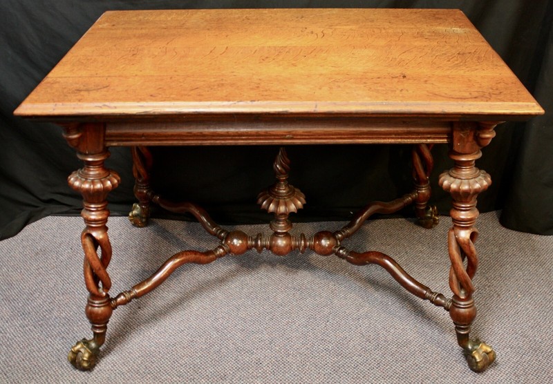 Victorian Parlor Table. Barley Twist Legs. Wood Ball & Brass Claw Feet. 1870 gallery