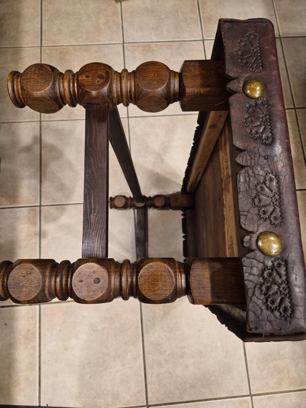 1960s Vintage Mid-century Peruvian Hand-Tooled Leather-Topped Wood Coffee Table gallery