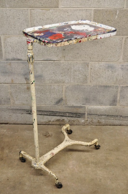 Antique Art Deco Porcelain Enamel Metal Adjustable Medical Dental Side Table gallery