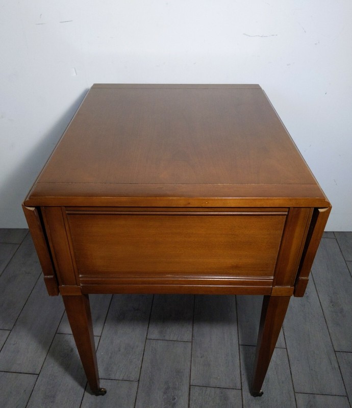 Vintage Mid Century Drop Leaf Rolling Wood Table Nelsonized Drawer Brass Feet gallery