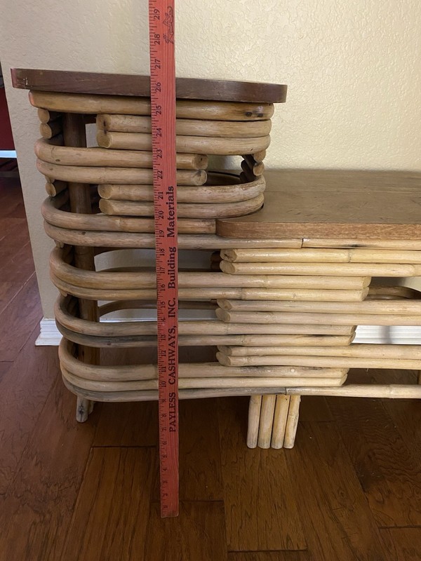 Paul Frankl Style Stacked Rattan Art Deco MCM side tiered table gallery