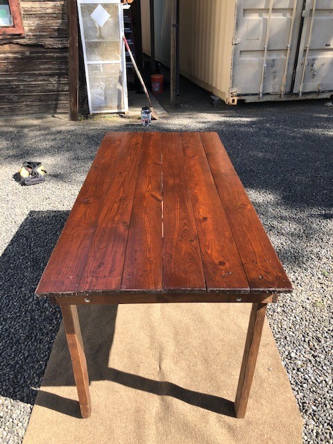 vintage farm table, brand new, deep brown, available in 6-foot and 8-foot length gallery