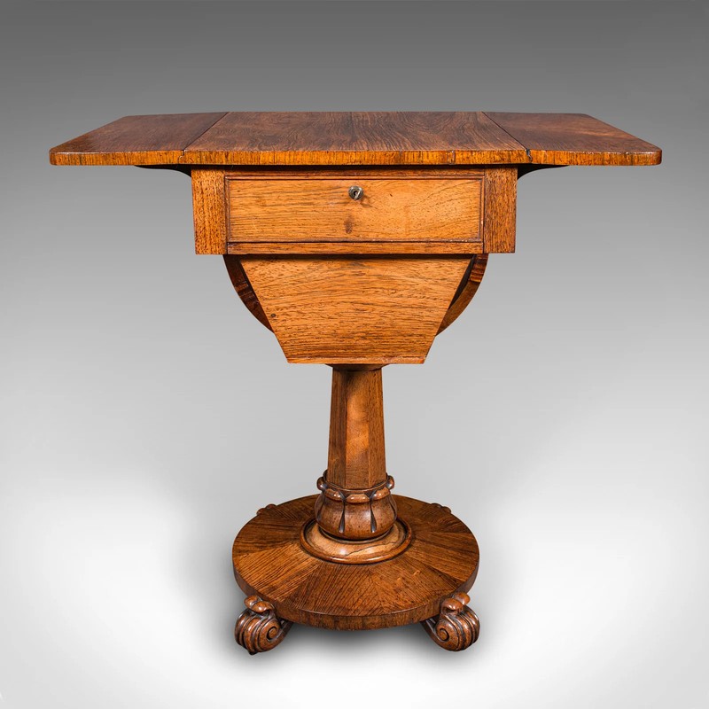 Antique Ladies Work Table, English, Drop-Leaf, Sewing, Games, William IV, C.1835 gallery