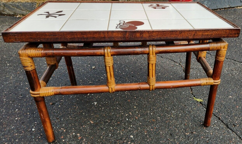 Ficks Reed Far Horizons Coffee Table w Tile Top John Wisner Rattan Campaign NICE gallery