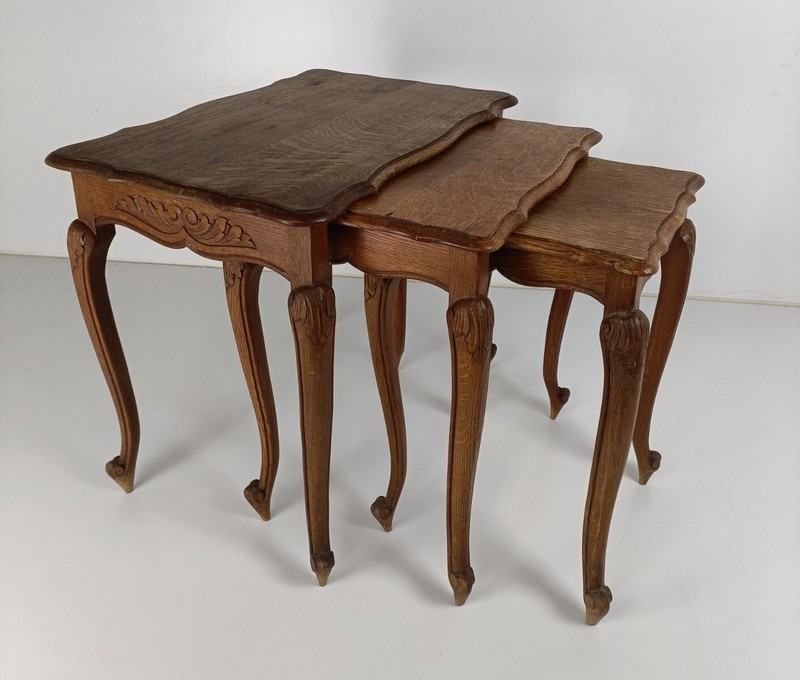 Set of 3 Wood Stacking Nesting Tables Louis XV style Mid Century Modernist Orna gallery