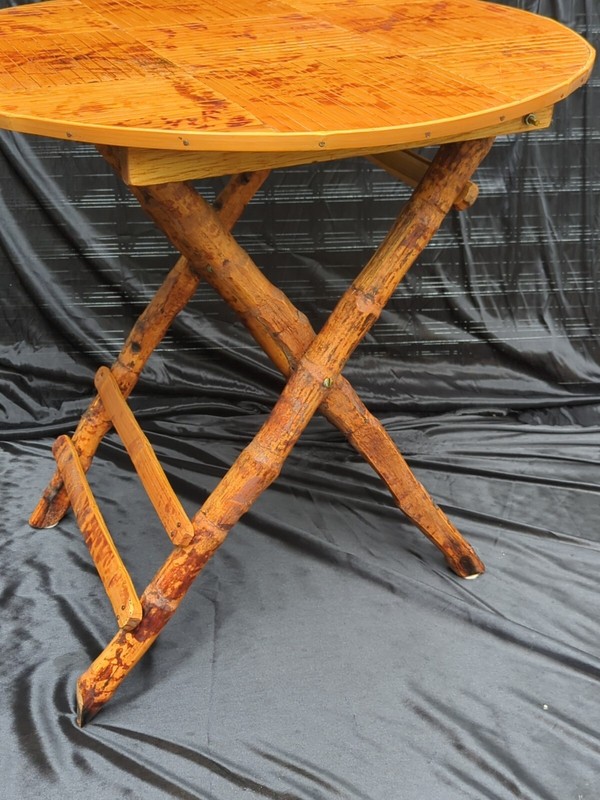 Vtg Bistro Side Table MCM Bamboo Tortoise Shell Folding Rattan Tiki Island gallery