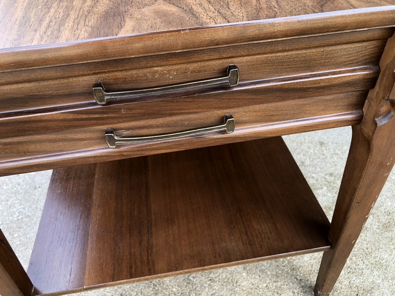 Mid Century Walnut Mersman End Table Vintage Formica Top 27 1/2” gallery