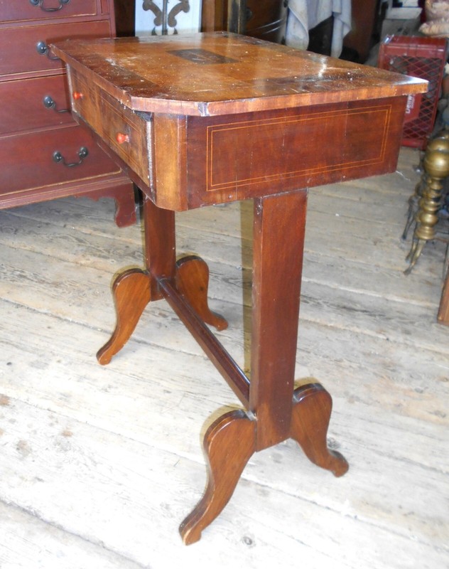 ANTIQUE 19th CENTURY REGENCY INLAID MAHOGANY ONE DRAWER STAND gallery