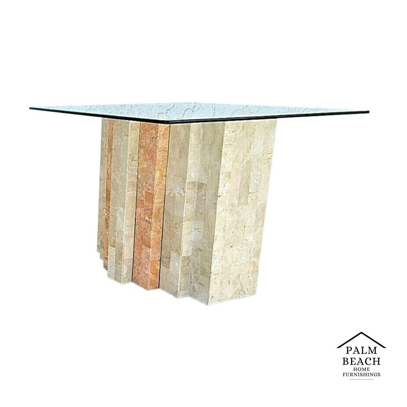 MAITLAND SMITH Style 2 Tone Tessellated Stone Brass Inlay Side End Table
