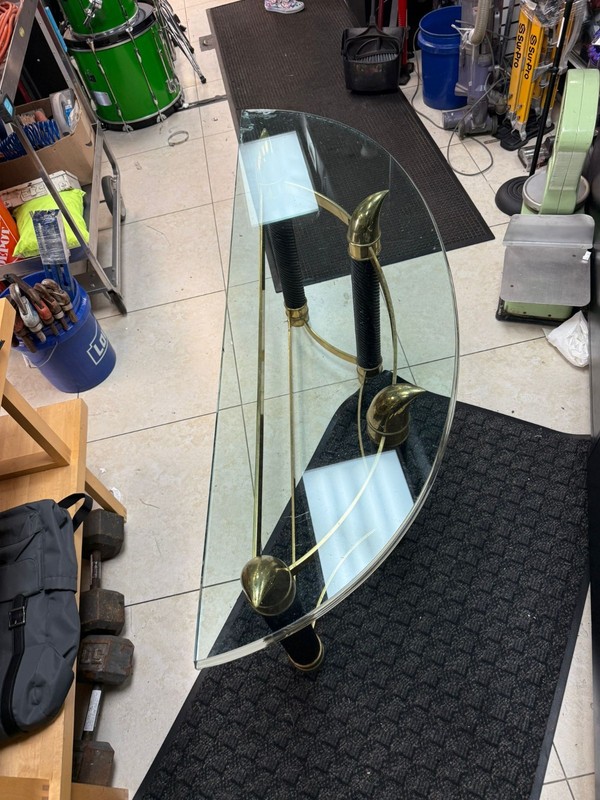 Italian Mezza Luna Console Table Horn Shaped Base Beveled Glass Top WATCH VIDEO gallery