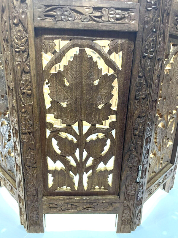 Vintage Hand Carved Hardwood Octagonal Side Table Bottom India Decor 16.75" x14" gallery