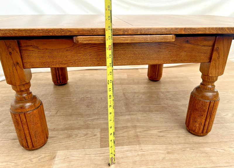 Farmhouse English Tudor Expansion Coffee Table Turned Bulbous legs Quarter sawed gallery