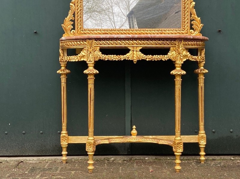 Console with Mirror Louis XVI Gold Beech Pink Marble Vintage Set gallery