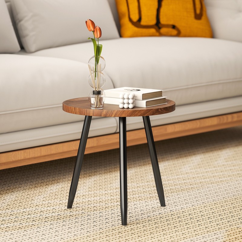 HOMCOM Modern End Side Table, Round Coffee Table, Chestnut Wood Effect gallery