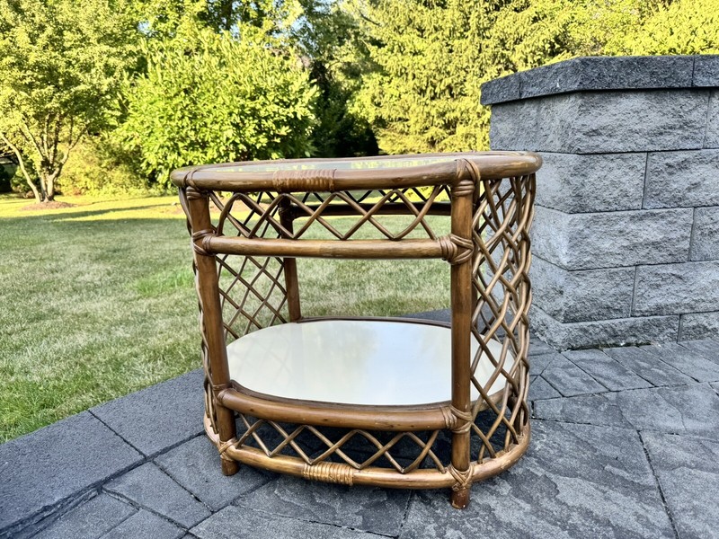 VTG MCM Bamboo Rattan 2 Tier Cocktail Coffee Table W/Formica Top L25xH22xW18” gallery