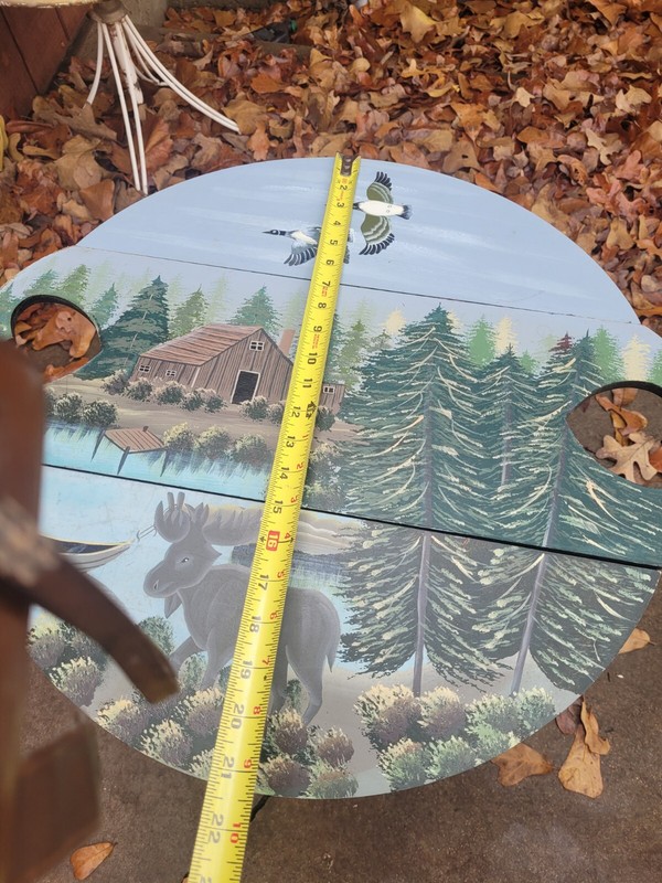 Vintage 80s Tri-fold Table Hand Painted Cottage Cabin Lake Folding Serving Tray gallery