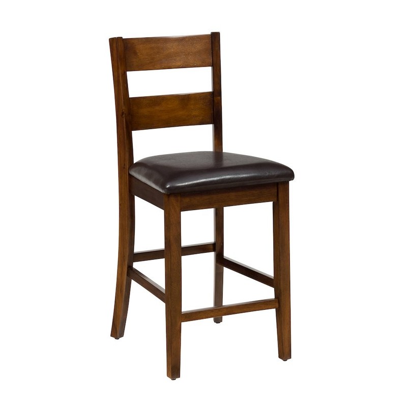 Rustic Brown Counter Height Table and Four Faux Leather Stools- Warm Brown gallery