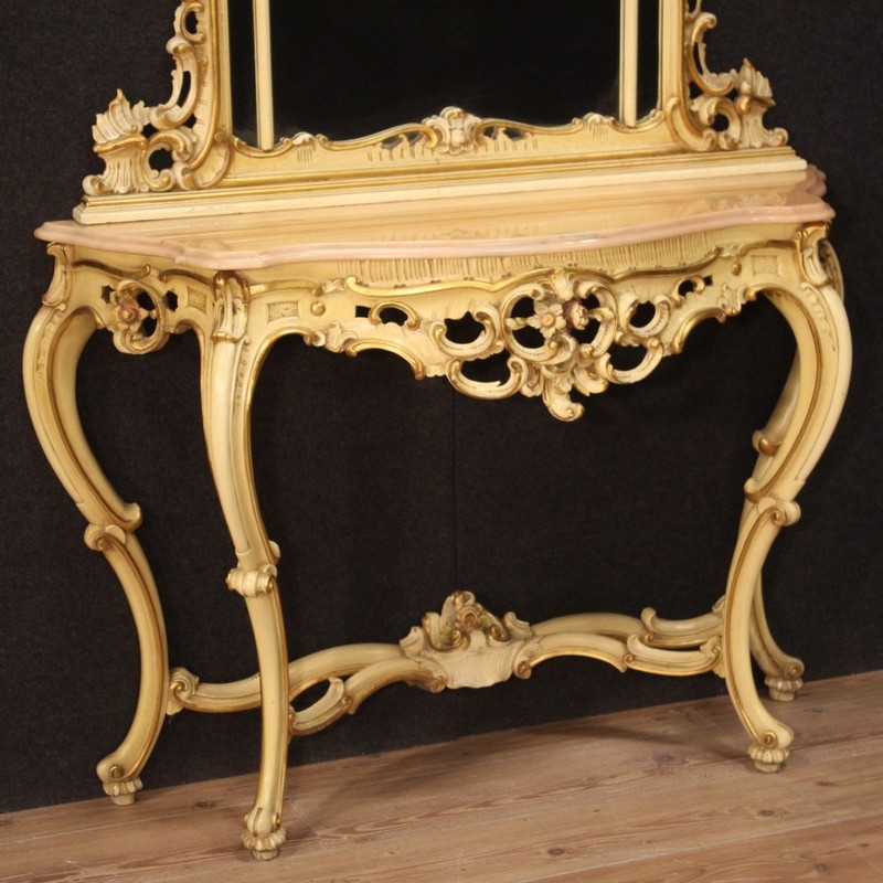 Great console with mirror lacquered furniture antique style Louis XV 900 gallery