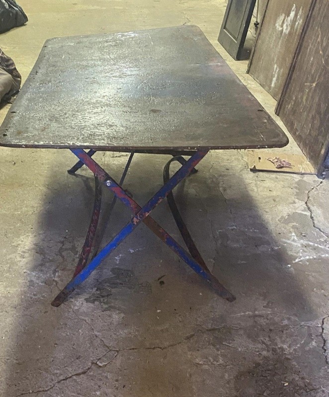 Antique French bistro table long metal outdoor garden table, metal table top gallery