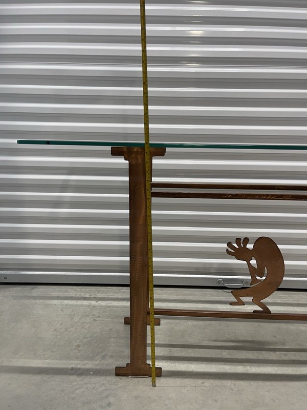 1950s Iron and Beveled Glass Brutalist Industrial Iron Console Sofa Table gallery
