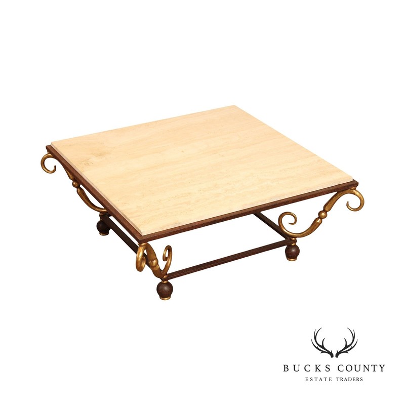 LaBarge Italian Style Travertine Top Coffee Table