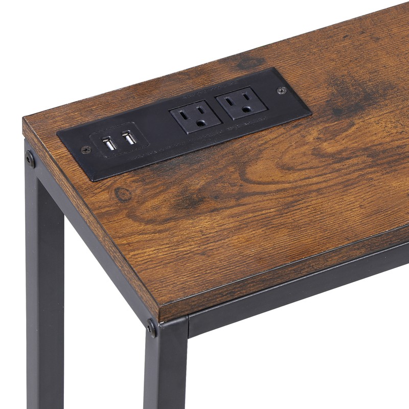 70.8" Narrow Console Table with Charging Station for Living Room Rustic Brown gallery