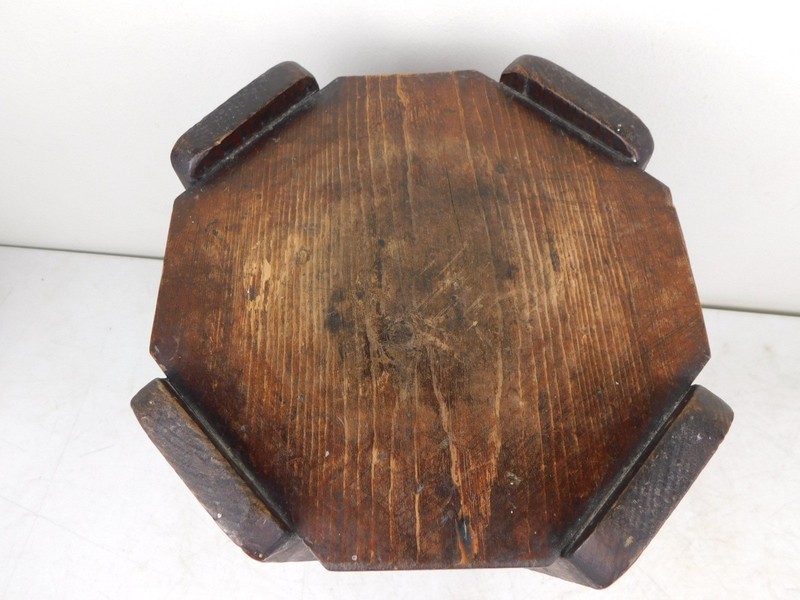 Antique Arts Crafts Mission Pedestal Plant Stand End Table Triangle Cutouts 16"T gallery