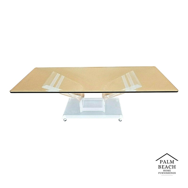 54″ MCM Vintage Rolling Butterfly Lucite and Glass Center Cocktail Coffee Table