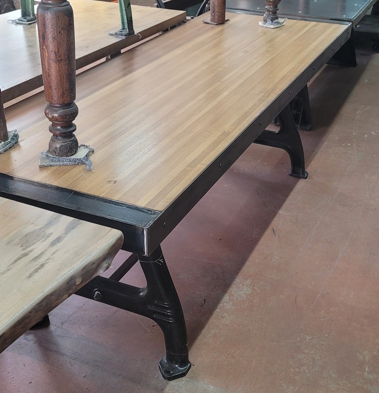 Reclaimed Bowling Alley Table w/ Industrial Cast Iron Base 86 1/2" x 30" GS00834 gallery