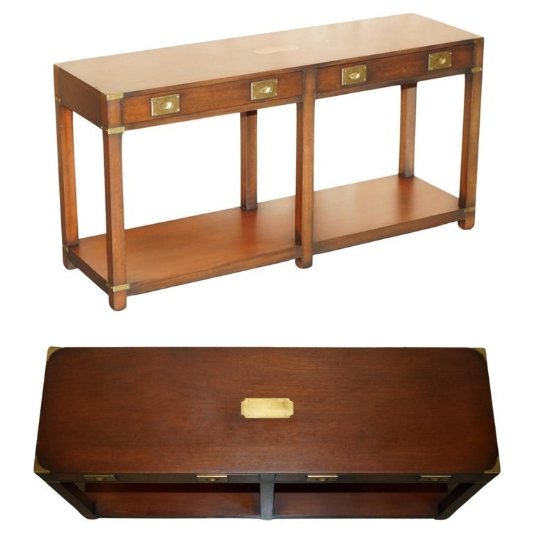 VINTAGE HARRODS LONDON KENNEDY TWIN DRAWER MILITARY CAMPAIGN CONSOLE TABLE