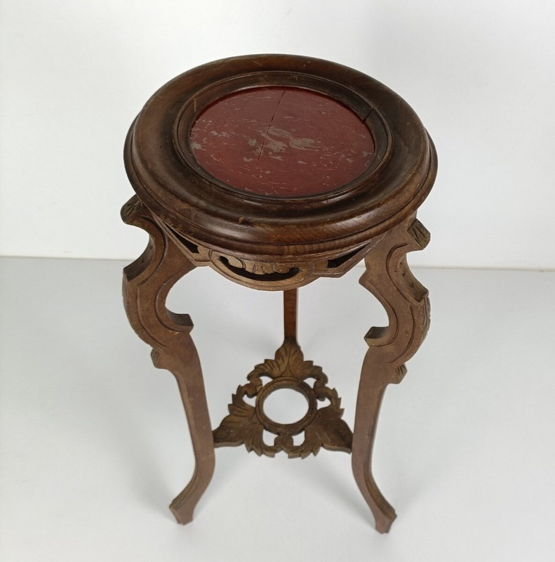 Carved Wood Marble Top Plant Flower Bonsai Stand Side table Pedestal Antique Be gallery