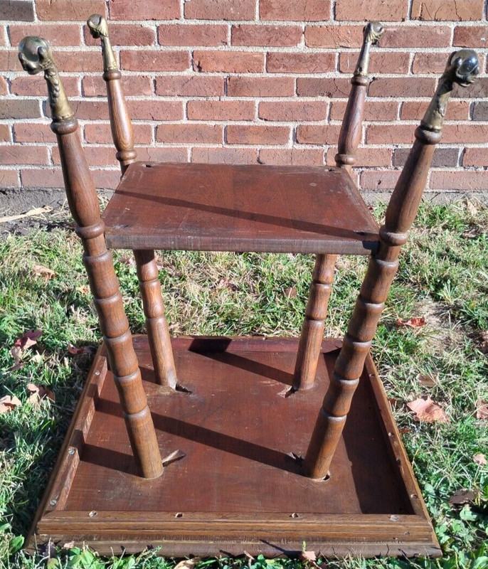 Antique Victorian Parlor Lamp Table w/Shelf Turned Legs & Glass Ball Claw Feet gallery