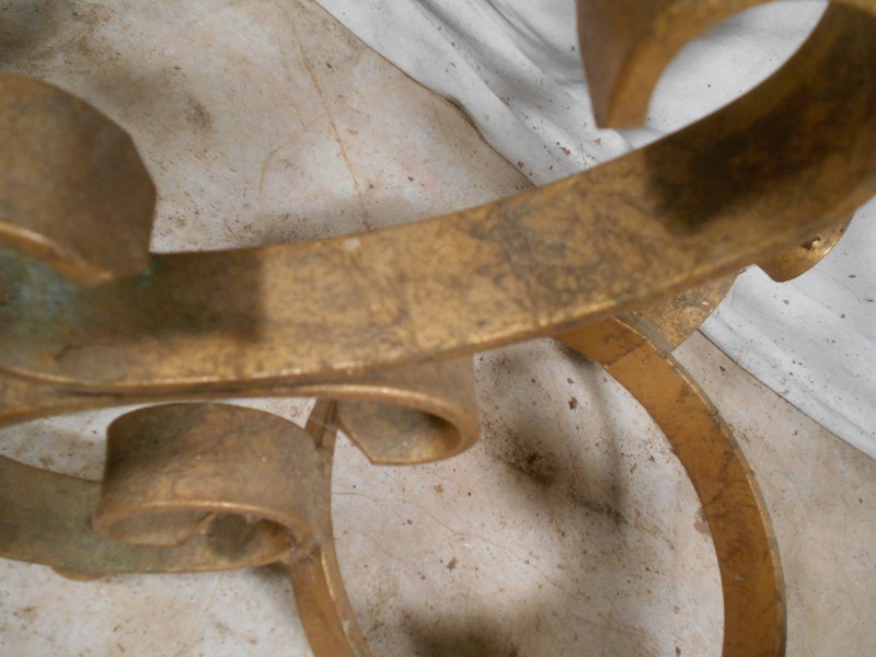 VINTAGE PAIR OF MID CENTURY GILT WROUGHT IRON END TABLES gallery