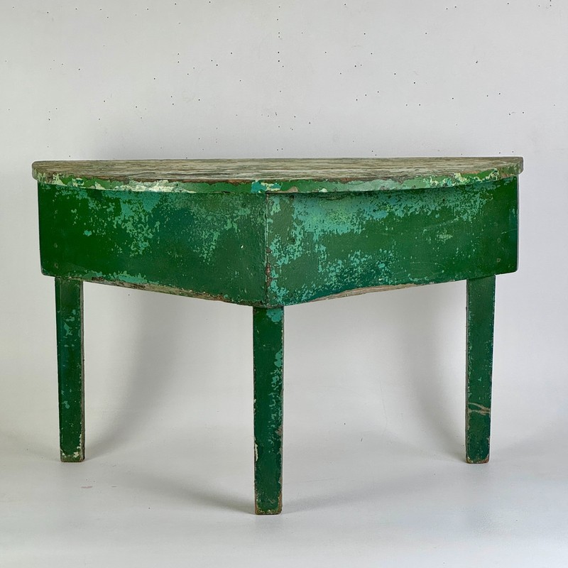 Vintage Demilune Hand Constructed Wood Accent Table in Distressed Avocado Green