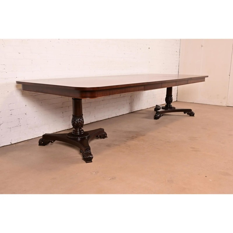 Baker Furniture Regency Banded Mahogany Pedestal Dining Table, Newly Refinished gallery