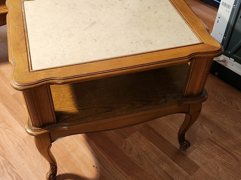 Antique, Vintage Mid Century, Solid Wood End Tables, Marble Inlay tops, clean! gallery