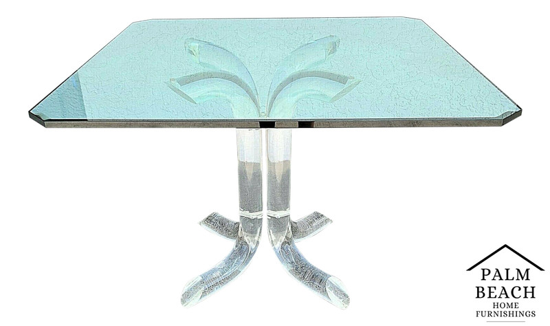 Vtg Charles Hollis Jones Tusk Lucite & Glass 4 Prong Dining Gaming Table