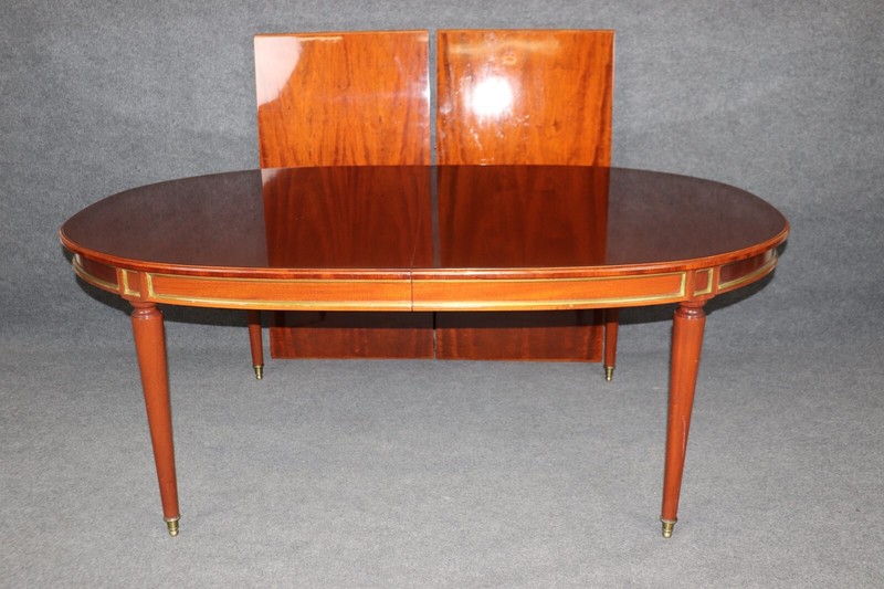 Superb French-Made Maison Jansen Attributed Brass Mounted Mahogany Dining Table gallery