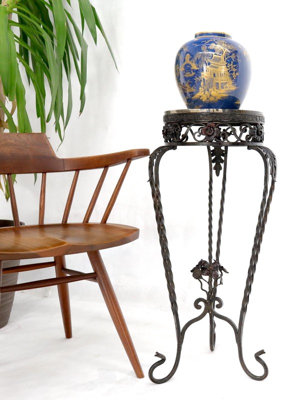 Round Black & White Marble Top Wrought Iron Pedestal Stand Table gallery