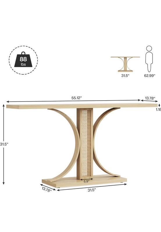 Consolé Table – Vintage-Inspired with Rattan Center & Curved Legs 🌿 gallery