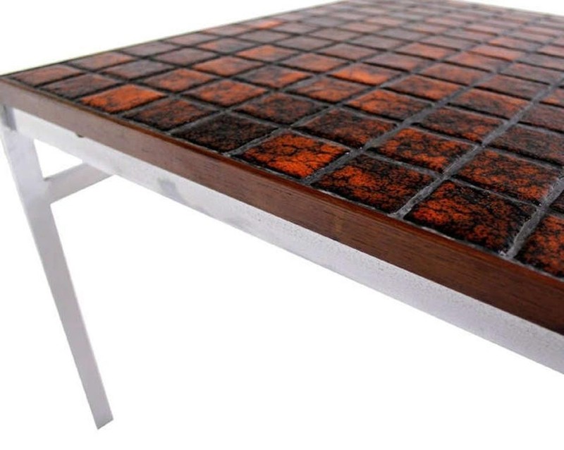 Danish Modern Chrome Base Tile Mosaic Rosewood Top Square Coffee Side Table MINT gallery