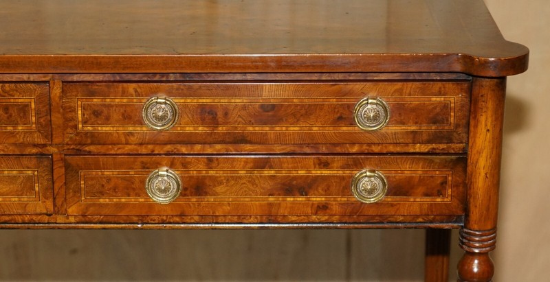 EXQUISITE CIRCA 1920 BURR ELM & SATINWOOD FRENCH POLISHED RESTORED CONSOLE TABLE gallery