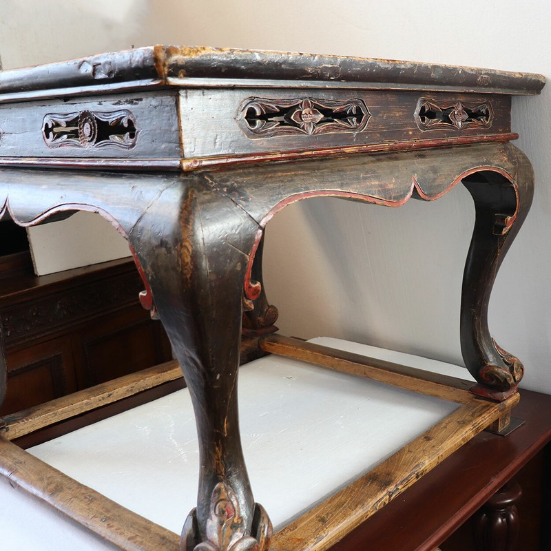 Antique Chinese Qing Red & Black Lacquered Elm Square Center Table 18th century gallery
