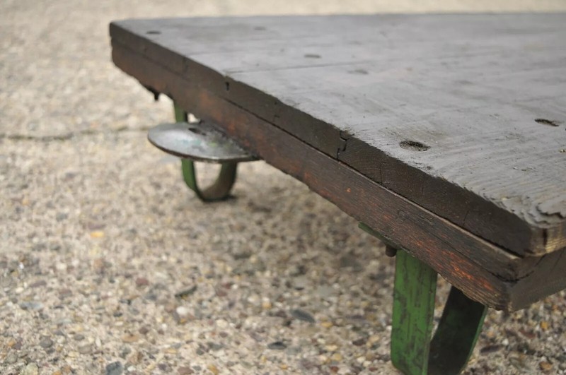 Vintage Fairbanks American Industrial Wood Iron Factory Work Cart Coffee Table A gallery