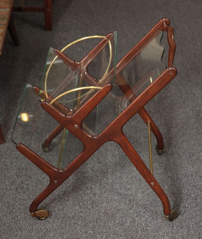 Glass and Walnut Magazine Cart by Cesare Lacca, Italy, 1955 gallery