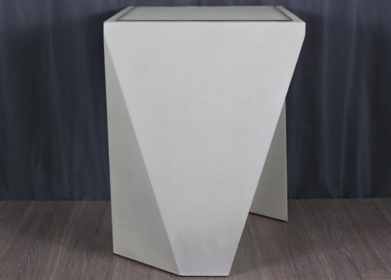 Eduard end table by Theodore Alexander, leather wrapped, stainless trim - clean gallery