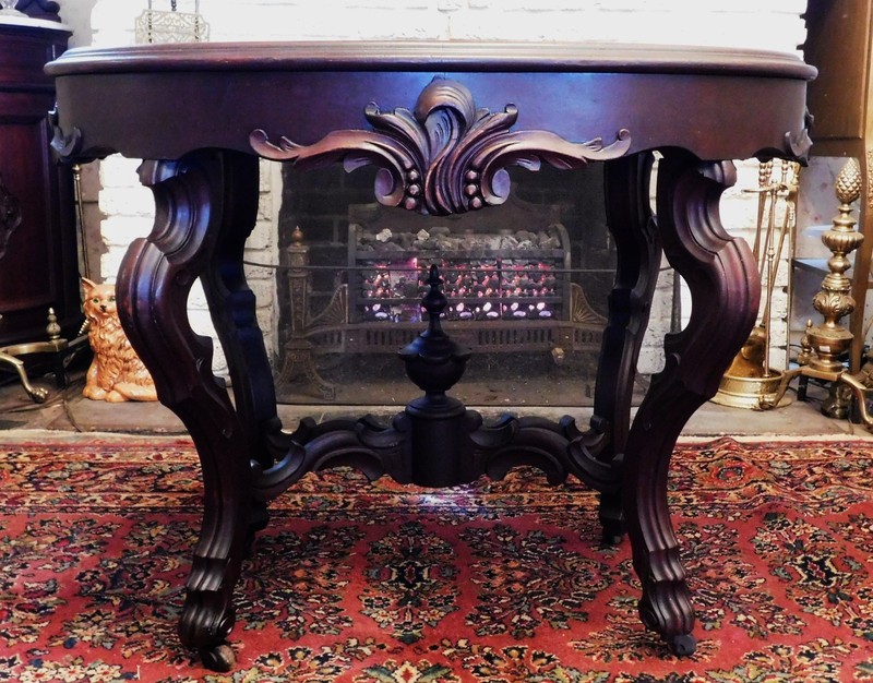 Walnut Victorian Marble Top Table circa 1860 ( Black and Gold Marble) gallery